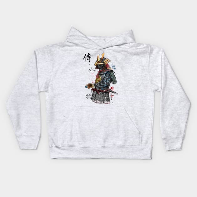 Samurai Watercolor Kids Hoodie by DrMonekers